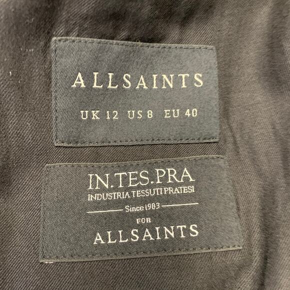 ALLSAINTS Size 8 Black White Wool Blend Checkered Double Breasted Belted Coat - Picture 6 of 9